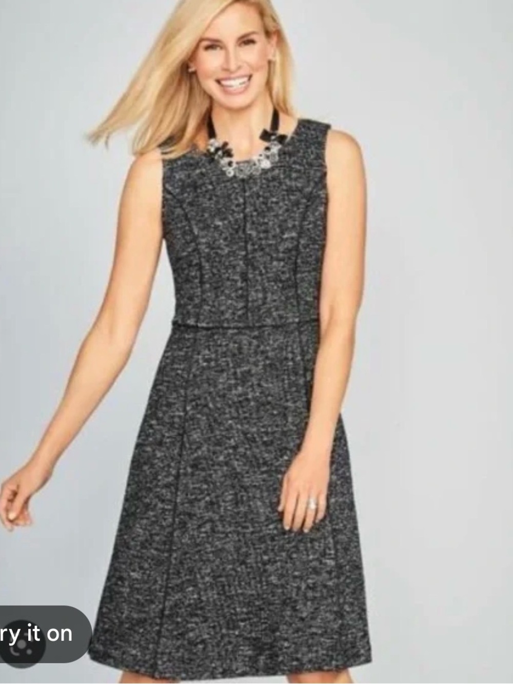 Talbots Black & Gray Tweed Midi Dress